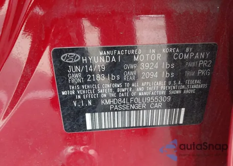 2020 Hyundai Elantra Limited z USA, uszkodzony, nr VIN KMHD84LF0LU955309